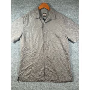 Harley Davidson Button Up Shirt Men's Medium Beige Short Sleeve Casual Logo